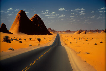 Fototapeta na wymiar Egypt's desert road is deserted.. Generative AI