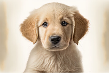 Golden retriever puppy dog, white background. Generative AI