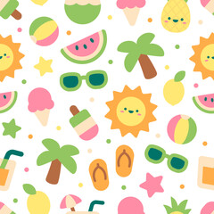 seamless pattern with summer time objects