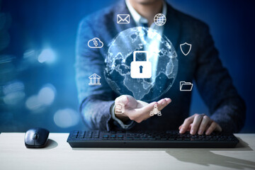 Cybersecurity and data privacy protection concept. And Internet network security technology. digital earth and protection icon