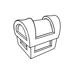 Closed treasure chest sketch. Wooden chest for games. Vector illustration isolated in white background