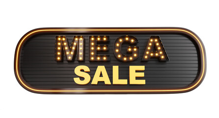 3d label mega sale with lights bulb