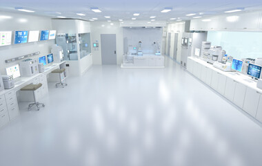 Fototapeta na wymiar White futuristic laboratory interior in semiconductor manufacturing factory