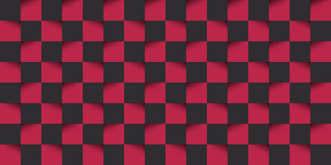 Seamless checkerboard pattern background. Trend color of the year 2023 Viva Magenta. Design texture elements for fabric, tile, banner, card, cover, poster, backdrop, wall. Vector illustration.