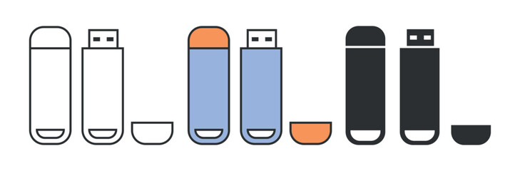 Usb flash drive flat icons, data storage devices silhouette, line icons. - 551727730
