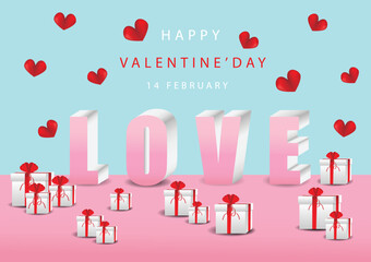 Love. Valentine's day greeting card with paper cut hearts. Heart hot air balloon vector Illustration.