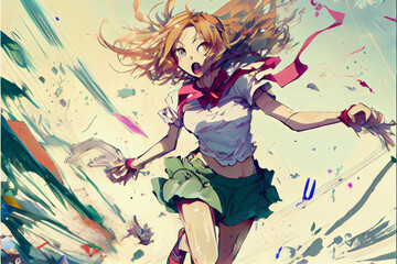 Obraz na płótnie Canvas Anime girl with her imagination running wild