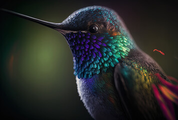 Obraz premium Beautiful hummingbird in close up perched on a light. Generative AI