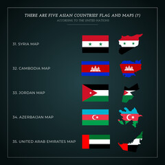 Five Asian countries' Flag And Maps Vector (7)