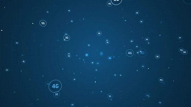 Motion graphic of Blue particle 3G,4G and 5G logo with futuristic technology on abstract background.