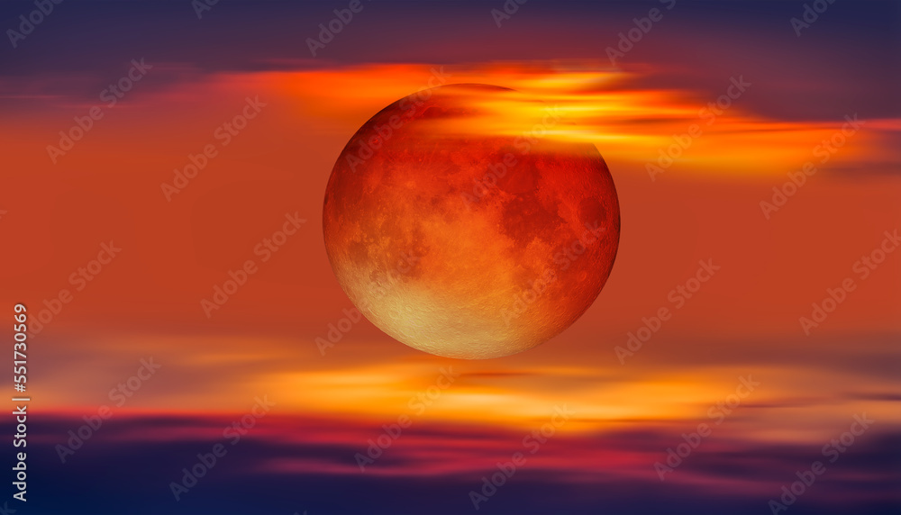 Aufkleber sunset sky with full moon in the clouds 