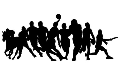 Obraz na płótnie Canvas Silhouettes of multiple teams like football, basketball, cricket, baseball, horse riding