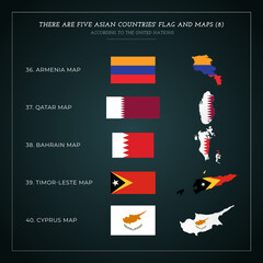 Five Asian countries' Flag And Maps Vector (8)