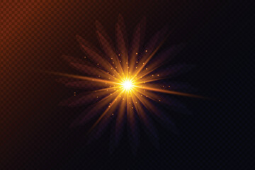Golden sun light effect with realistic glowing effect vector flare