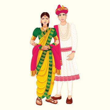 Marathi couple standing with Peshwa look for indian wedding