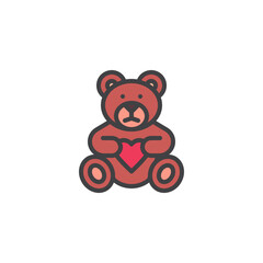 Teddy bear with heart filled outline icon