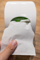 Tissue box with in food court. Tissue box on table in restaurant. paper napkin after eat food.