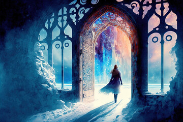 Inside the mysterious ice castle.  Digital artwork