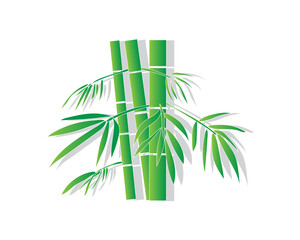 cartoon vector illustration design of three bright green bamboo trees and there are twigs and leaves on the bamboo sticks