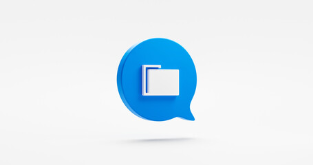 Archive folder web document 3d icon isolated on white background with blue speech bubble message data storage concept or business file directory project and information website stationery portfolio.