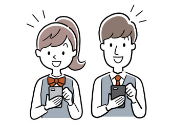 ベクターイラスト素材：スマホを使う学生の男女
