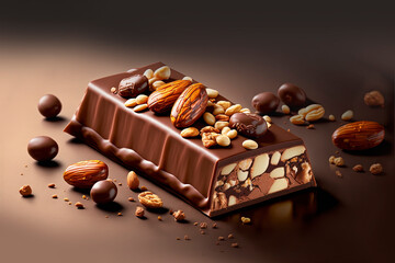Chocolate bar filled with peanuts nougat caramel - obrazy, fototapety, plakaty