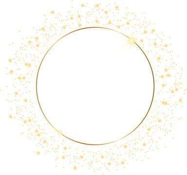 Shiny golden frame. Modern luxury gold glitter gold ring on transparent background. Golden circle abstract background. PNG image