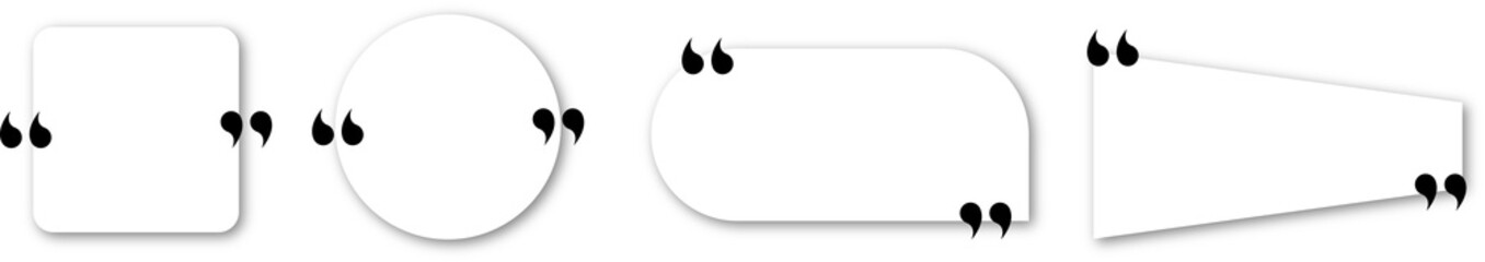 Quote icons set with realistic shadow. Discussion, quote, memo, or dialog popup on transparent background. PNG image
