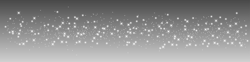 Glittering vector dust on a transparent background. White sparkling lights. Christmas Holiday glow...
