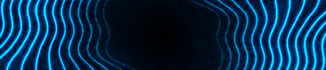 Blue neon laser wavy lines on grunge background. Futuristic vector banner design