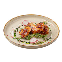 Portion of grilled chicken breast with risotto
