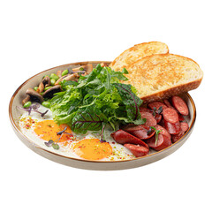 Classic english breakfast with fried eggs and sausages