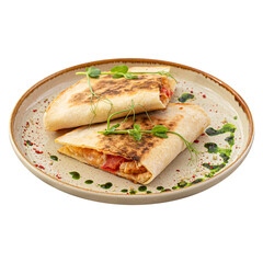 Portion of gourmet appetizer quesadilla with chicken