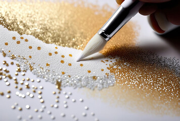 Using a white brush, add gold glitter to a textured backdrop.. Generative AI