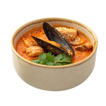 Bowl of thai tom yam seafood soup