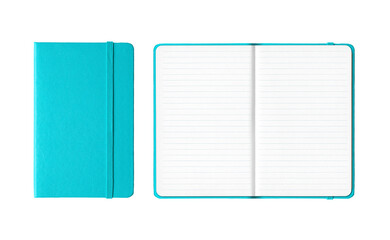 Blue closed and open lined notebooks isolated on transparent background