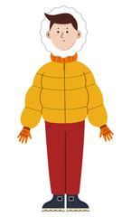 Man in stylish winter clothes on white background