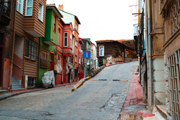 Old residential buildings in the street of Istanbul
