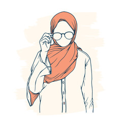 Stylish and trendy moslem woman in hijab fashion vector illustration line art isolated for boutique fashion