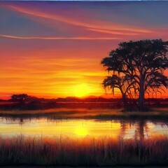 Fototapeta na wymiar Savannah sunset