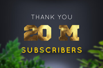 20 Million subscribers celebration greeting banner with Brass Design