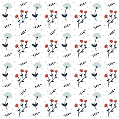 Floral Botanical seamless pattern . Colorful abstract illustration with leaves in doodle style.