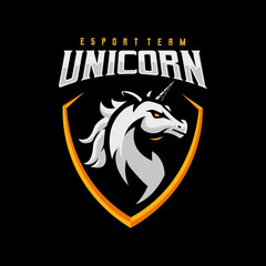 Unicorn esport mascot logo design illustration vector for team sport and gaming © Artchilles