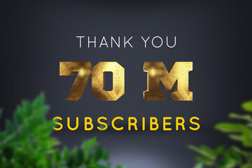 70 Million  subscribers celebration greeting banner with Brass Design