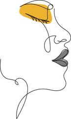 Abstract faces of women touch one line of a vector drawing