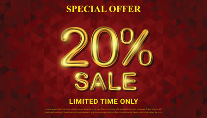 Special offer 20 percent off selling vector with golden 3d number
