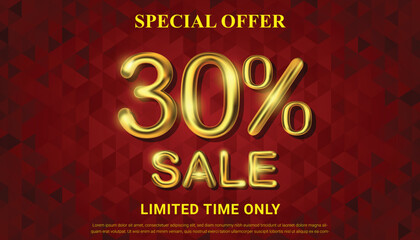 Special offer 30 percent off selling vector with golden 3d number