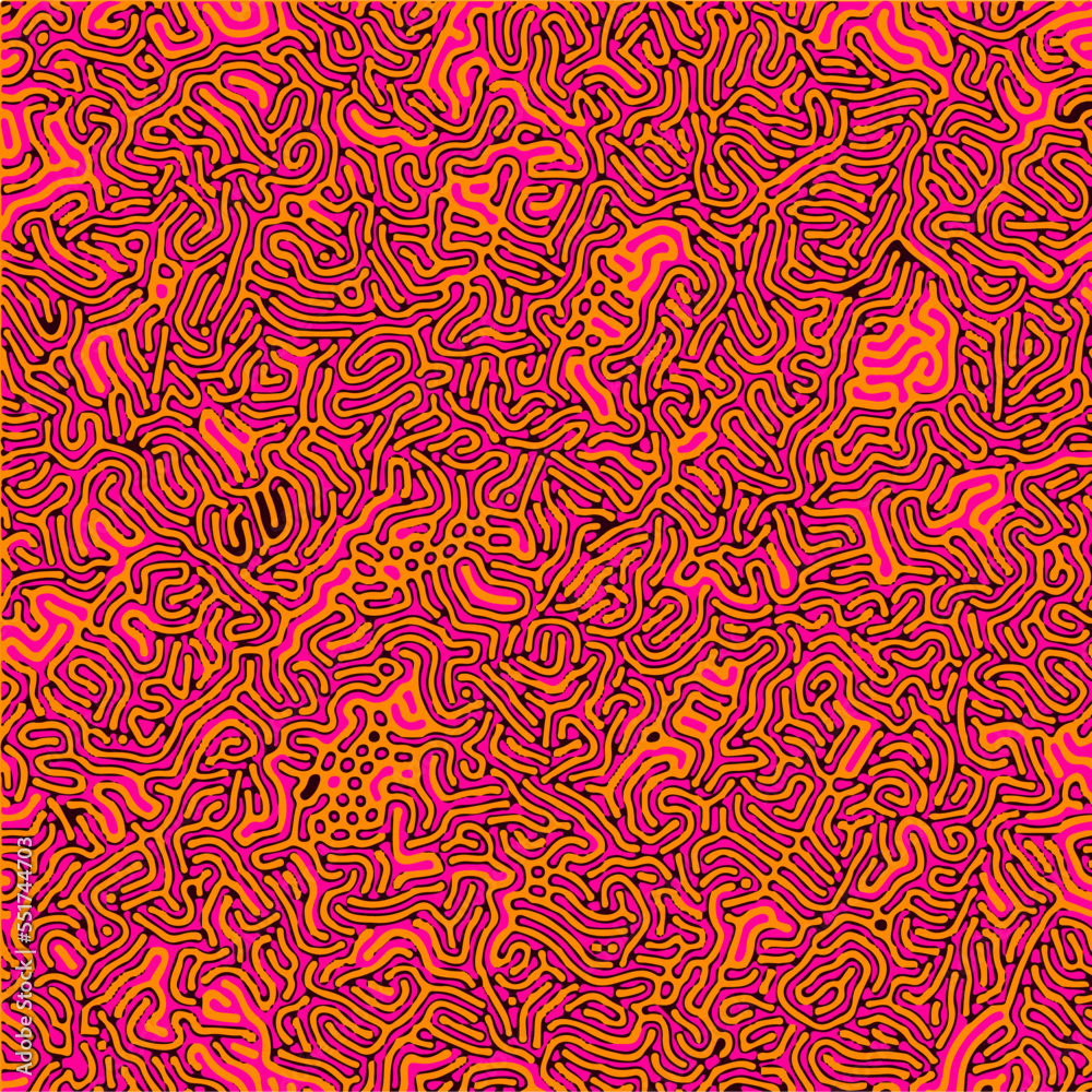 Poster psychedelic surrealistic organic pattern with colorful lines. reaction–diffusion background.