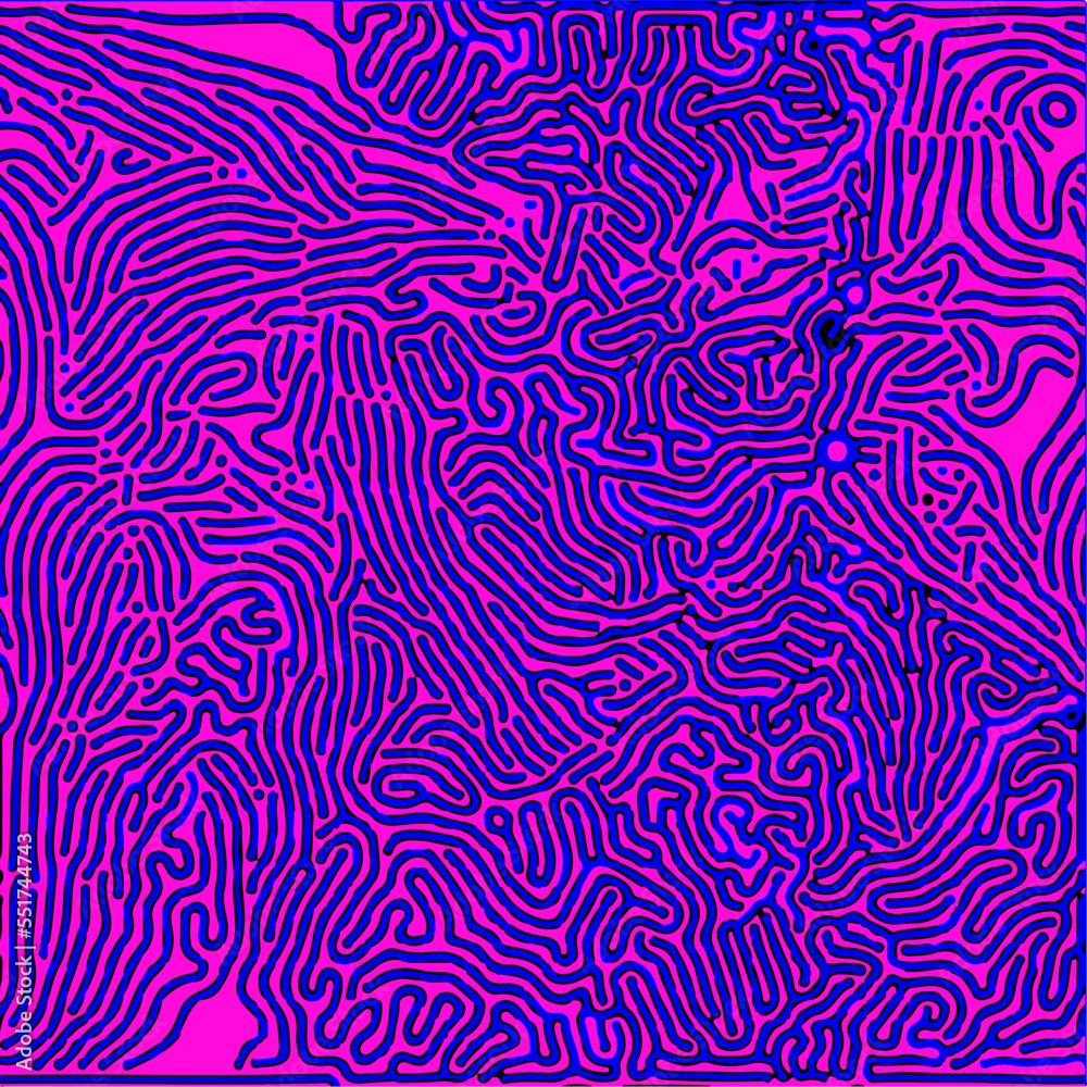 Poster psychedelic surrealistic organic pattern with colorful lines. reaction–diffusion background.