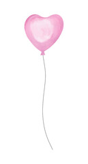 Plakat watercolor illustration of a pink, delicate, light heart-shaped balloon for a holiday, design, card, invitation and party
